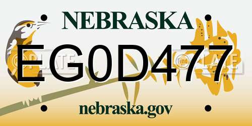 EG0D477 Nebraska License Plate