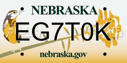 EG7T0K Nebraska License Plate