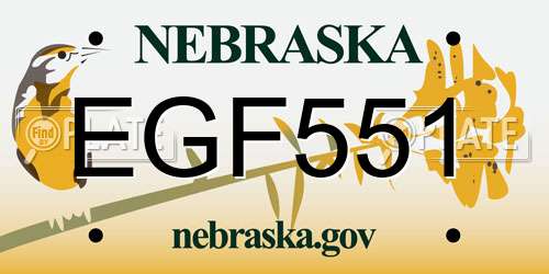 EGF551 Nebraska License Plate