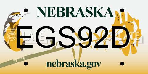 EGS92D Nebraska License Plate