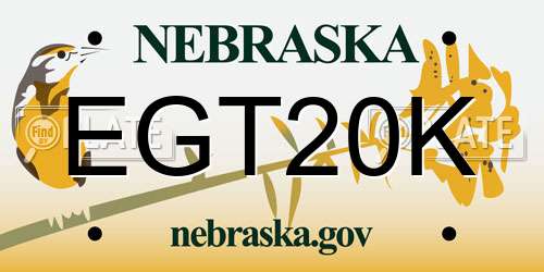 EGT20K Nebraska License Plate