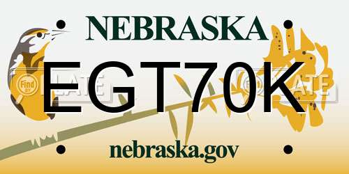 EGT70K Nebraska License Plate