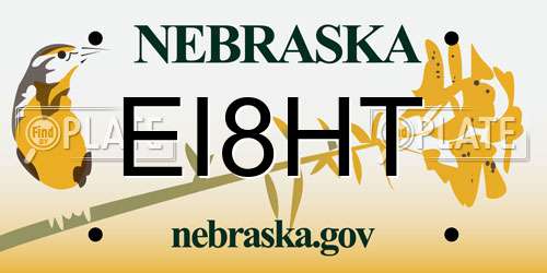 EI8HT Nebraska License Plate