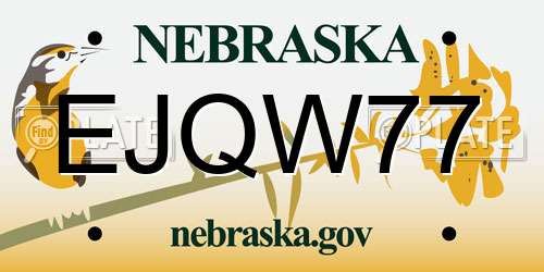 EJQW77 Nebraska License Plate
