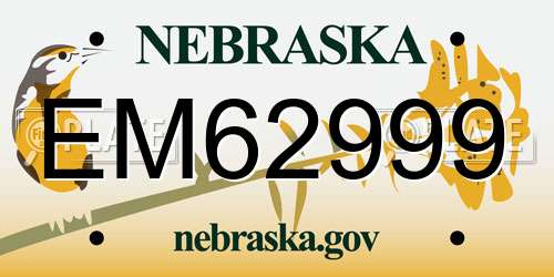 EM62999 Nebraska License Plate