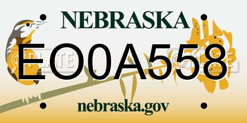 EO0A558 Nebraska License Plate