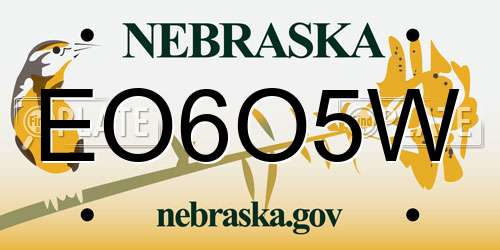 EO6O5W Nebraska License Plate