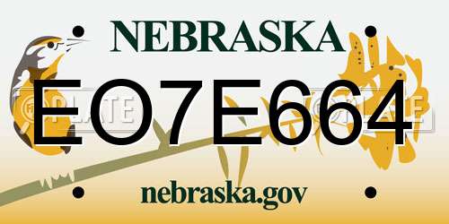 EO7E664 Nebraska License Plate