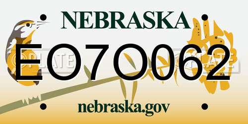 EO7O062 Nebraska License Plate