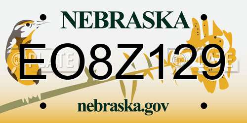 EO8Z129 Nebraska License Plate