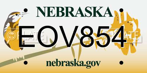 EOV854 Nebraska License Plate