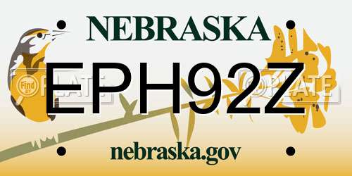 EPH92Z Nebraska License Plate