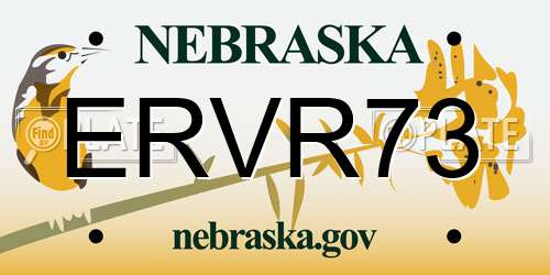 ERVR73 Nebraska License Plate