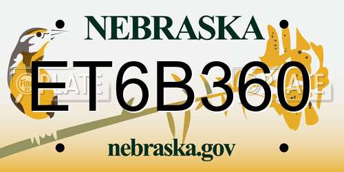 ET6B360 Nebraska License Plate