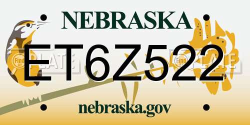 ET6Z522 Nebraska License Plate