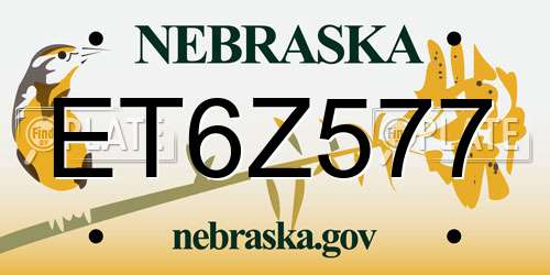 ET6Z577 Nebraska License Plate