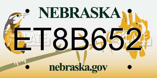 ET8B652 Nebraska License Plate