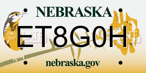 ET8G0H Nebraska License Plate
