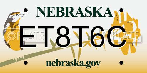 ET8T6C Nebraska License Plate