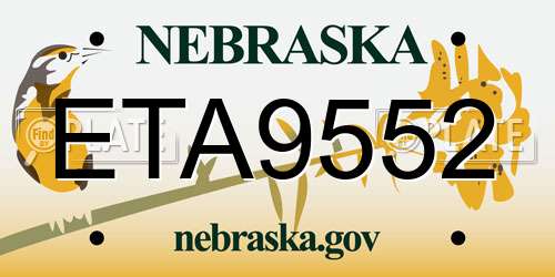 ETA9552 Nebraska License Plate