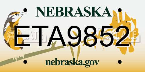 ETA9852 Nebraska License Plate