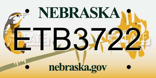 ETB3722 Nebraska License Plate