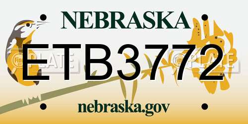 ETB3772 Nebraska License Plate