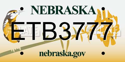 ETB3777 Nebraska License Plate
