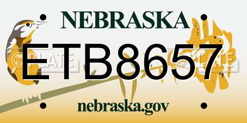 ETB8657 Nebraska License Plate
