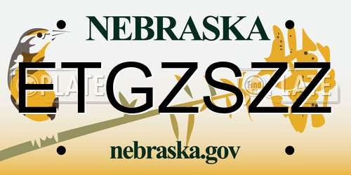 ETGZSZZ Nebraska License Plate