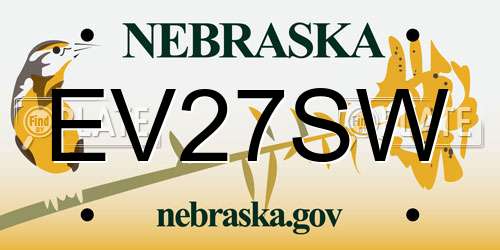 EV27SW Nebraska License Plate