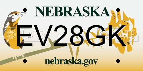 EV28GK Nebraska License Plate