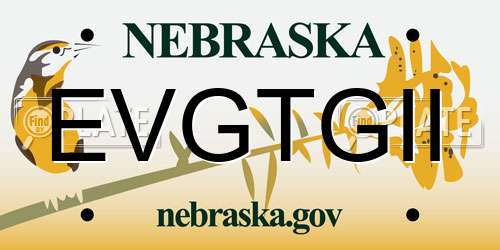 EVGTGII Nebraska License Plate