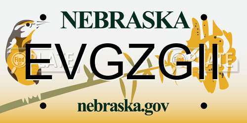 EVGZGII Nebraska License Plate
