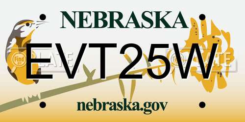 EVT25W Nebraska License Plate