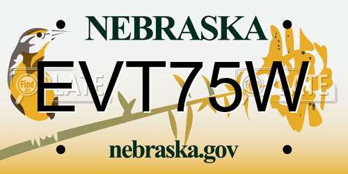 EVT75W Nebraska License Plate