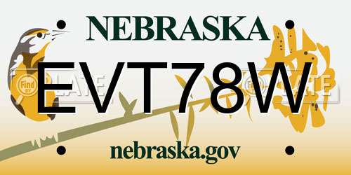 EVT78W Nebraska License Plate