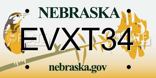 EVXT34 Nebraska License Plate