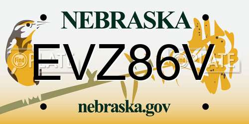 EVZ86V Nebraska License Plate