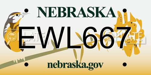 EWL667 Nebraska License Plate
