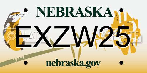 EXZW25 Nebraska License Plate