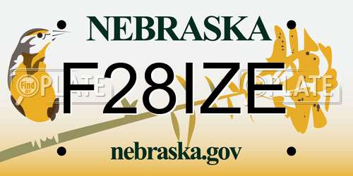 F28IZE Nebraska License Plate