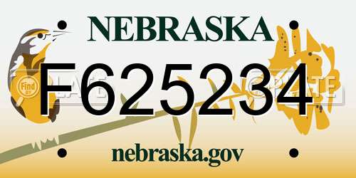 F625234 Nebraska License Plate