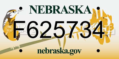 F625734 Nebraska License Plate