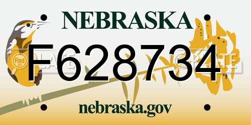 F628734 Nebraska License Plate