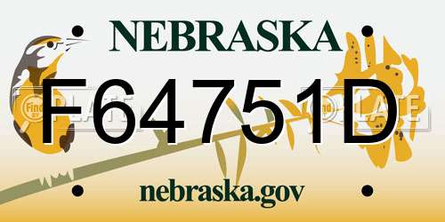 F64751D Nebraska License Plate