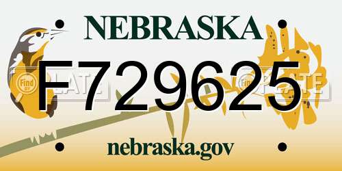 F729625 Nebraska License Plate