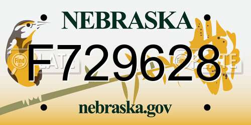 F729628 Nebraska License Plate