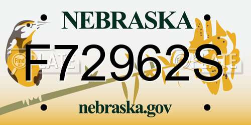 F72962S Nebraska License Plate