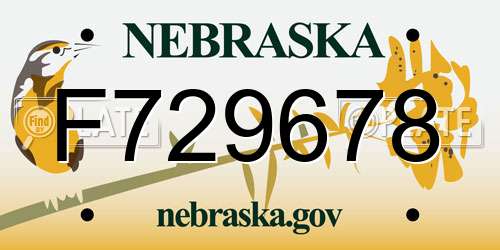 F729678 Nebraska License Plate